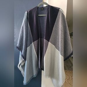 Soft Knit Colorblock Poncho in Shades Of Blue And Grey